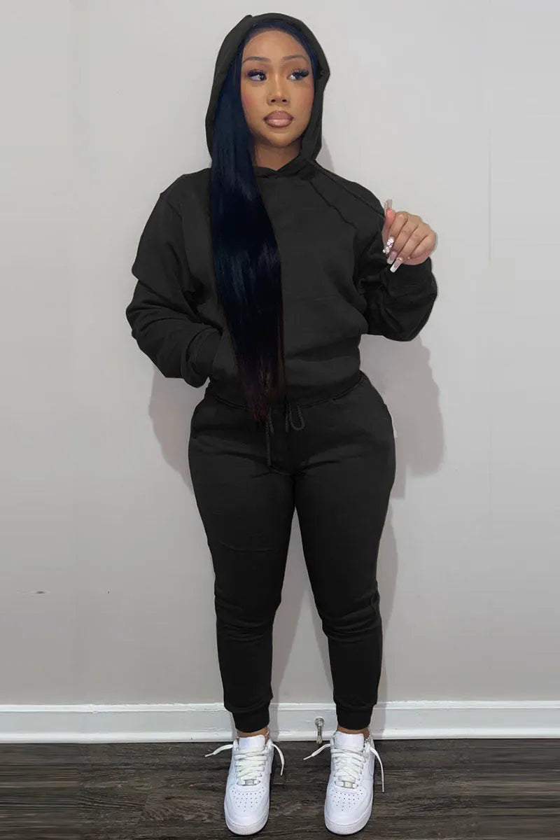 Casual Two Piece Drawstring Hoodie Pants Sweatsuit