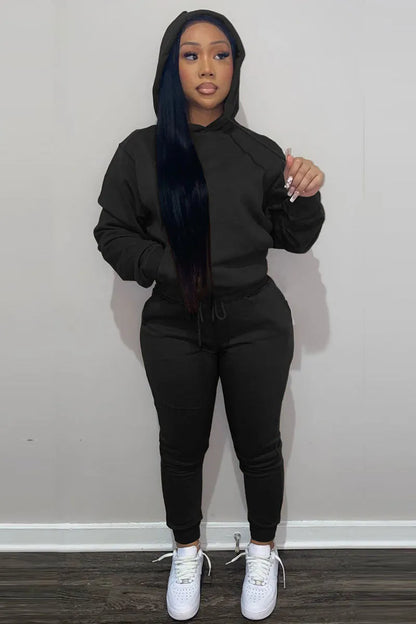 Casual Two Piece Drawstring Hoodie Pants Sweatsuit