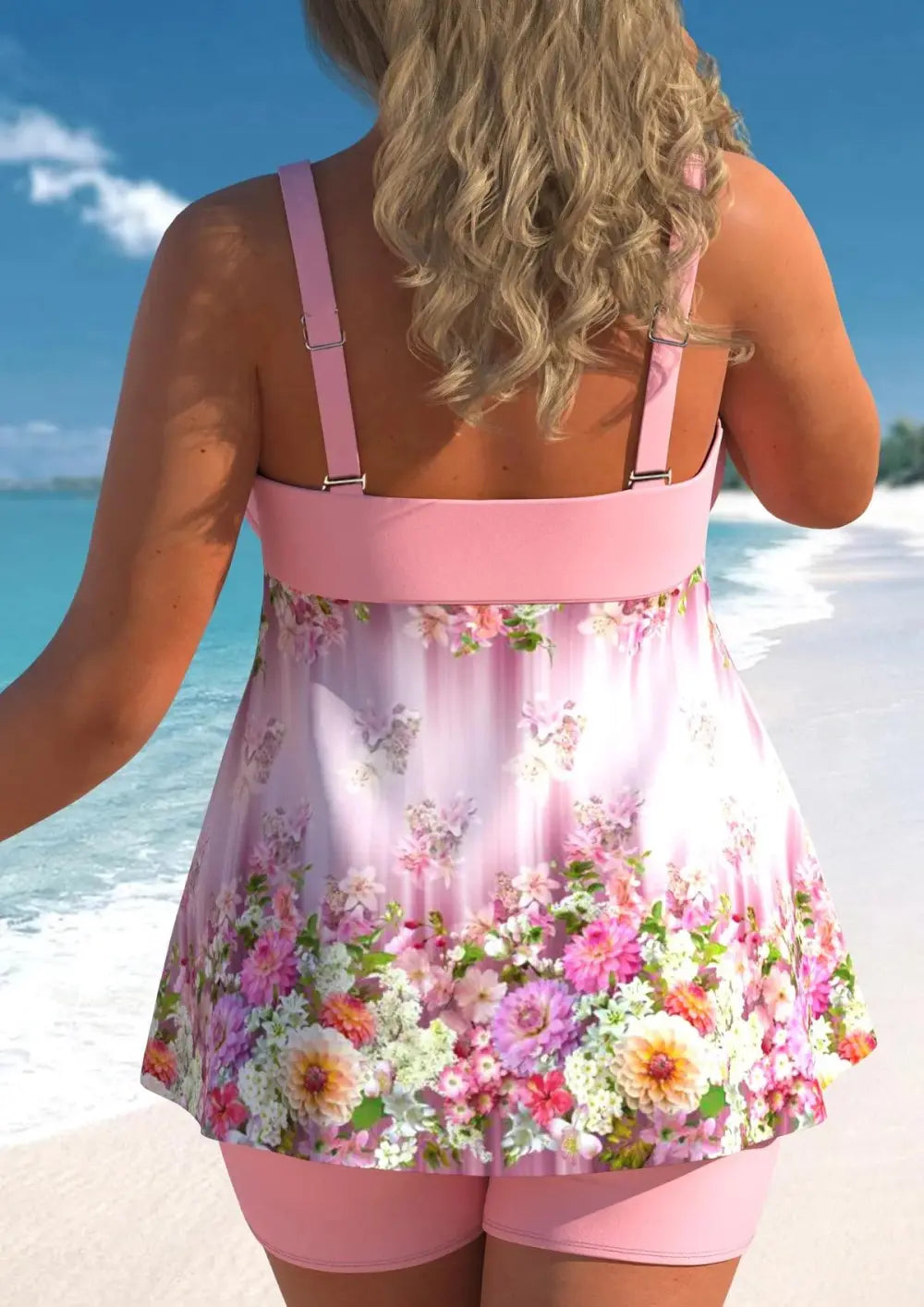 Plus Size Patchwork Navy Tankini Top