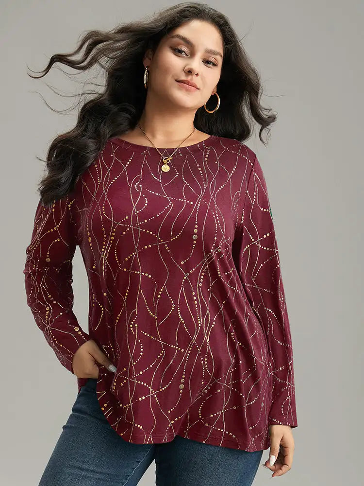 Polka Dot Contrast Round Neck T-Shirt