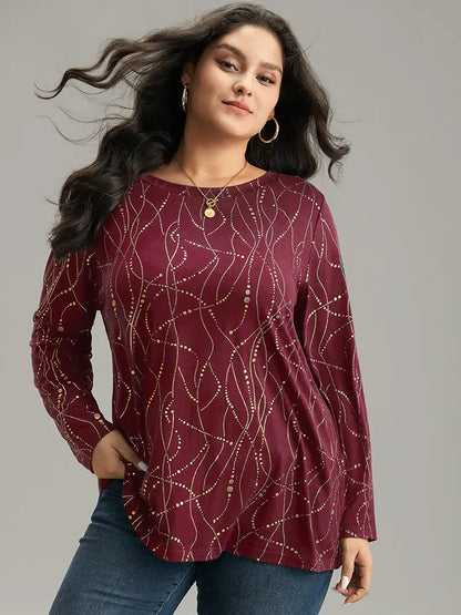 Polka Dot Contrast Round Neck T-Shirt