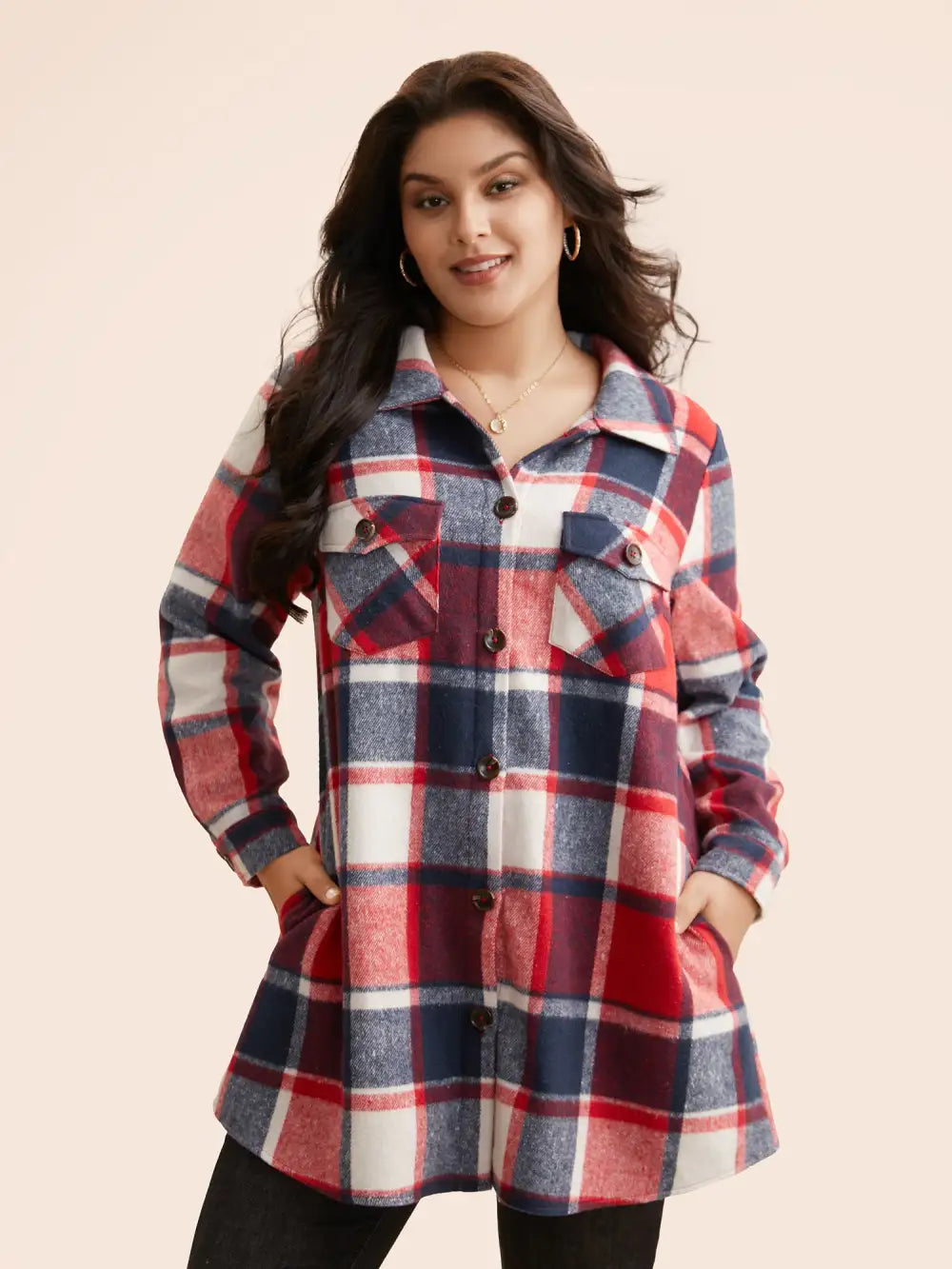 Halloween Plaid Chest Pockets Long Jacket