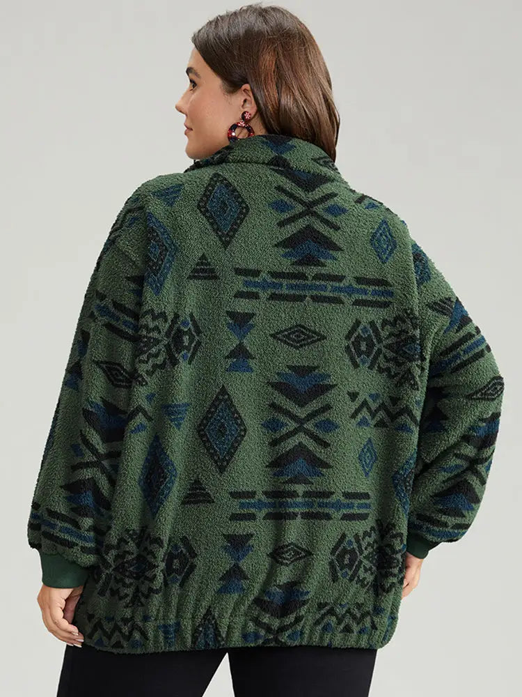 Geometric Pocket Gathered Zipper Jacket