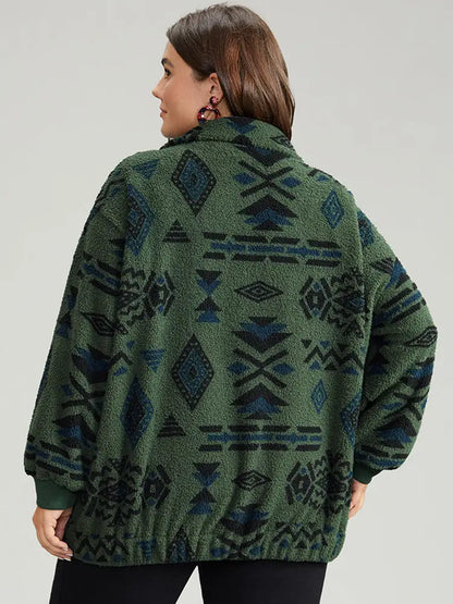 Geometric Pocket Gathered Zipper Jacket