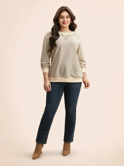 Round Neck Striped Stitch Sweatshirt