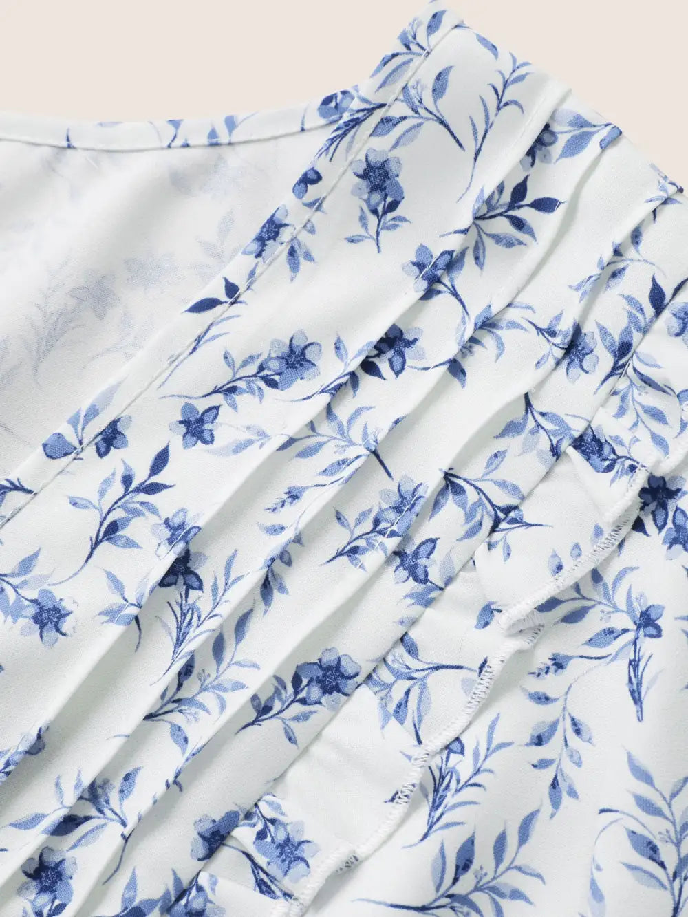 Floral Pleated Elastic Waist Ruffle Sleeve Blouse
