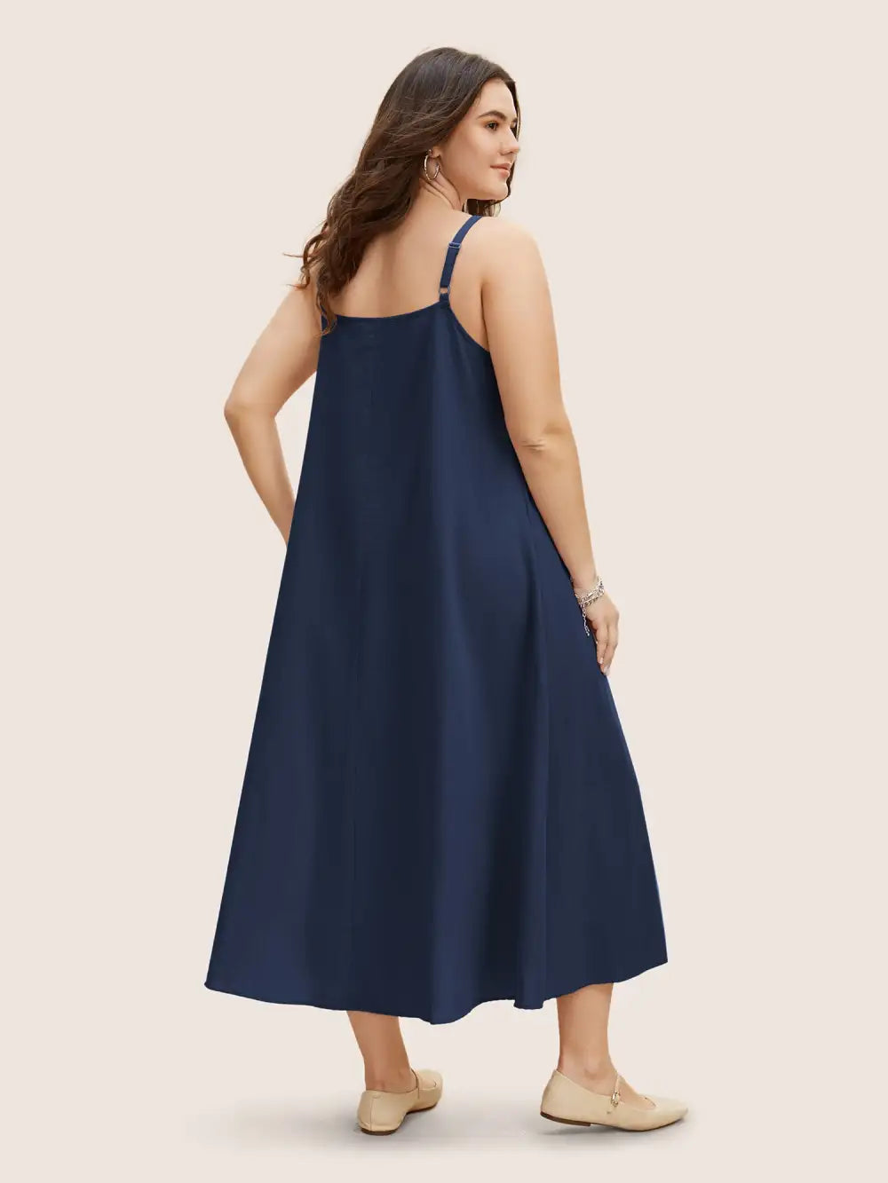 Cotton Plain Pleated Loose Fit Cami Dress