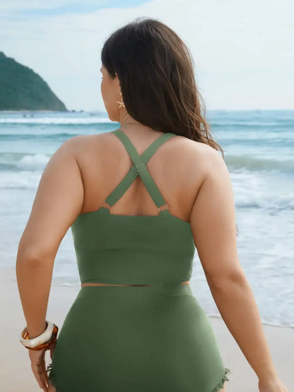 Bust Knot-Tie Ruffle Trim Supportive Swim Top