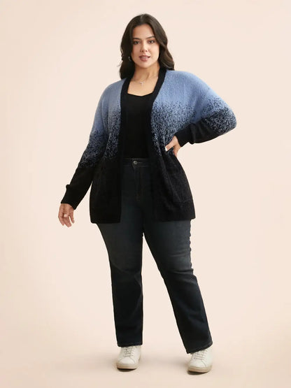 Ombre Contrast Drop Shoulder Sleeve Cardigan