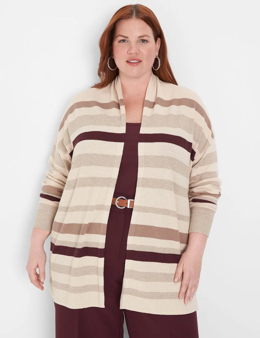 Striped Open-Front Drape Cardigan