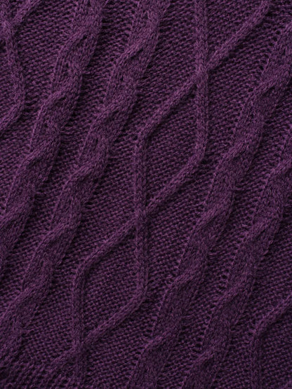 V Neck Cable Knit Drawstring Pullover