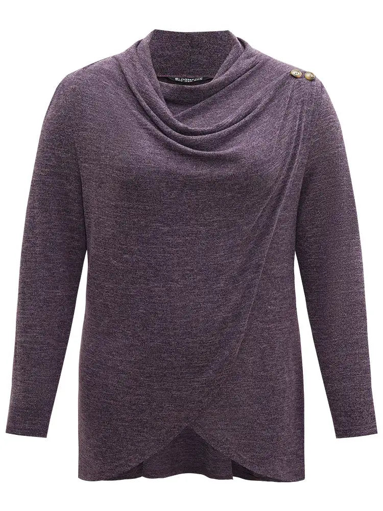 Plain Heather Cowl Neck Button Detail Sweatshirt