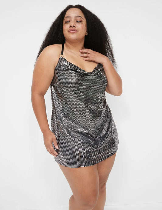 Metallic Cowlneck Slip