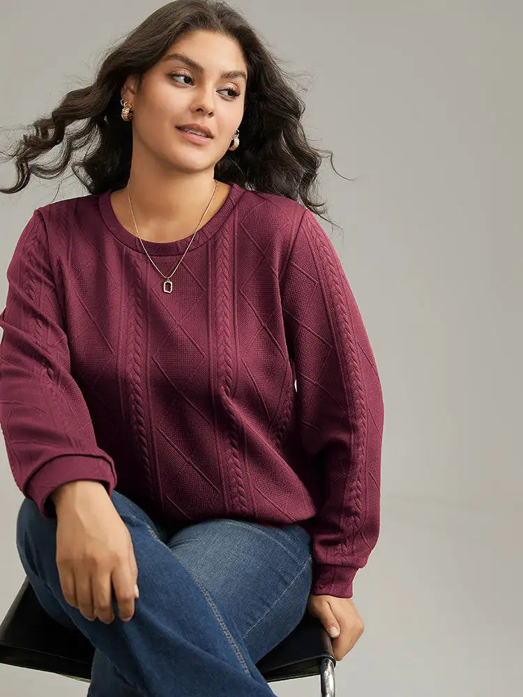 Plain Textured Round Neck Sweatshirt