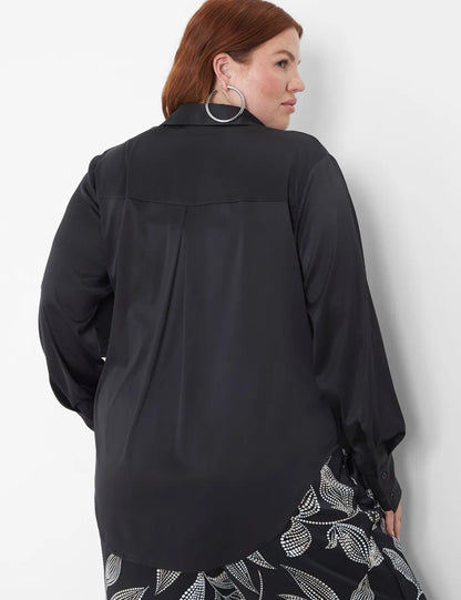 Collar Button-Down Satin Shirt