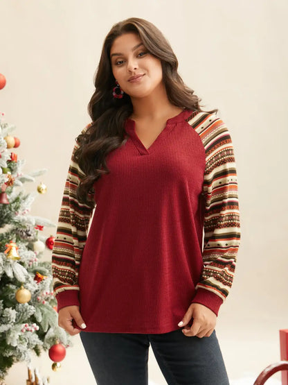 Festive Striped Raglan Sleeves Sweatshirt