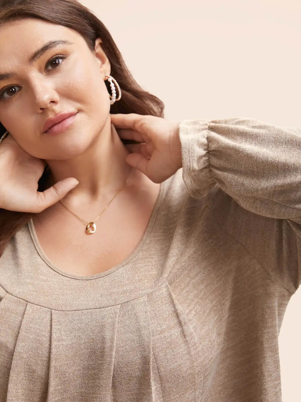 Round Neck Heather Pleated T-Shirt