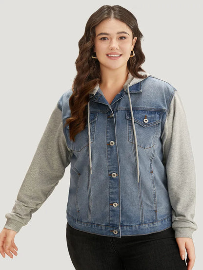 Hooded Patchwork Flap Pocket Denim Jacket