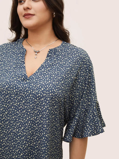 Leopard Print V Neck Ruffle Sleeve Blouse