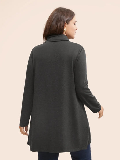 Plain Wrap Hem Turtleneck Sweatshirt