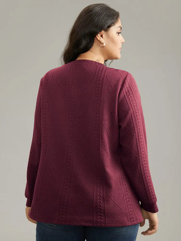 Plain Textured Round Neck Sweatshirt