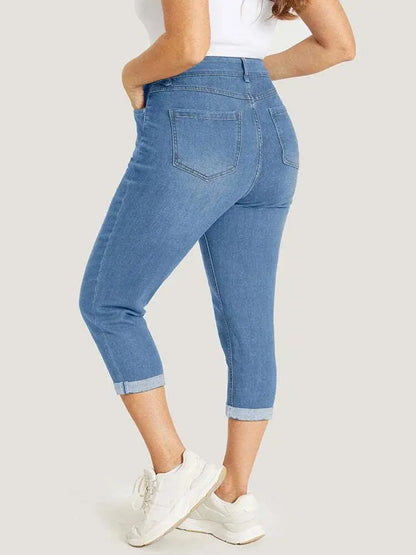 5 Packs-Very Stretchy High Rise Dark Wash Cropped Jeans
