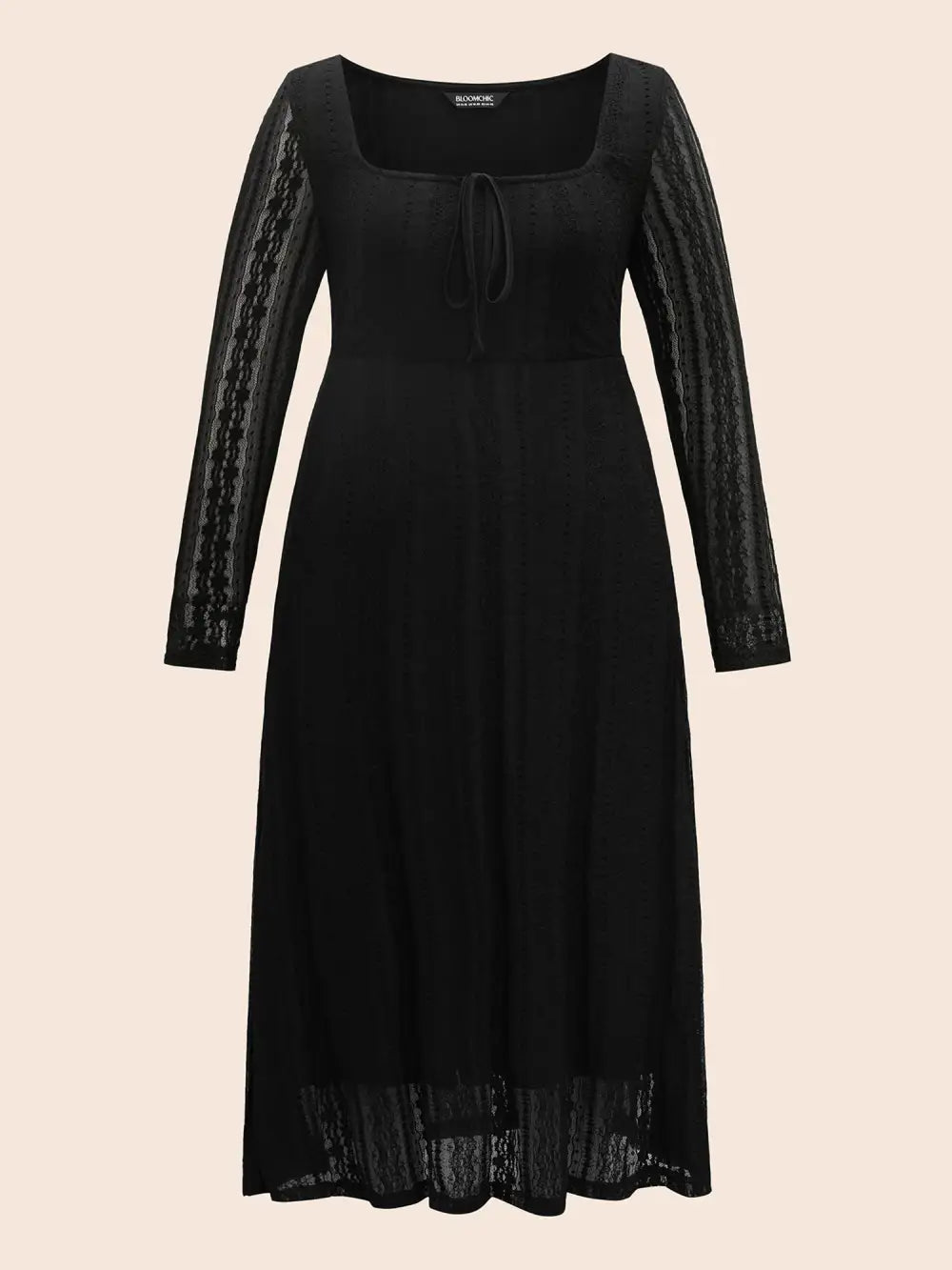 Lace Panel Square Neck Tie Knot Dress