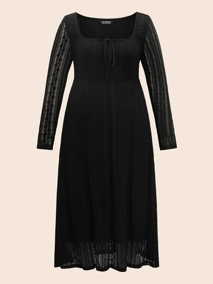Lace Panel Square Neck Tie Knot Dress