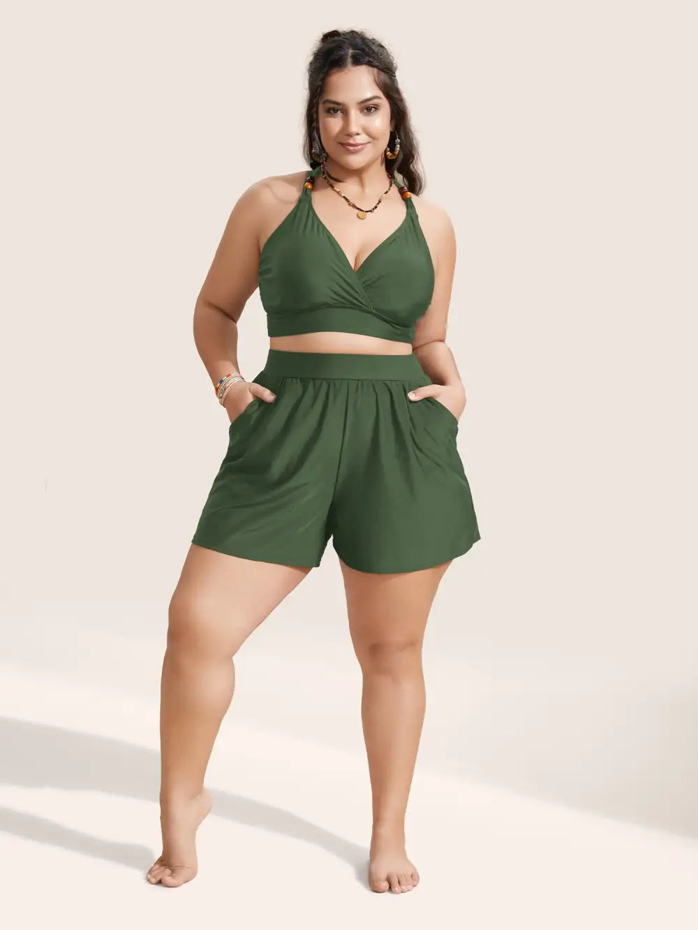 Solid Gathered High Rise Pocket Swim Bottom