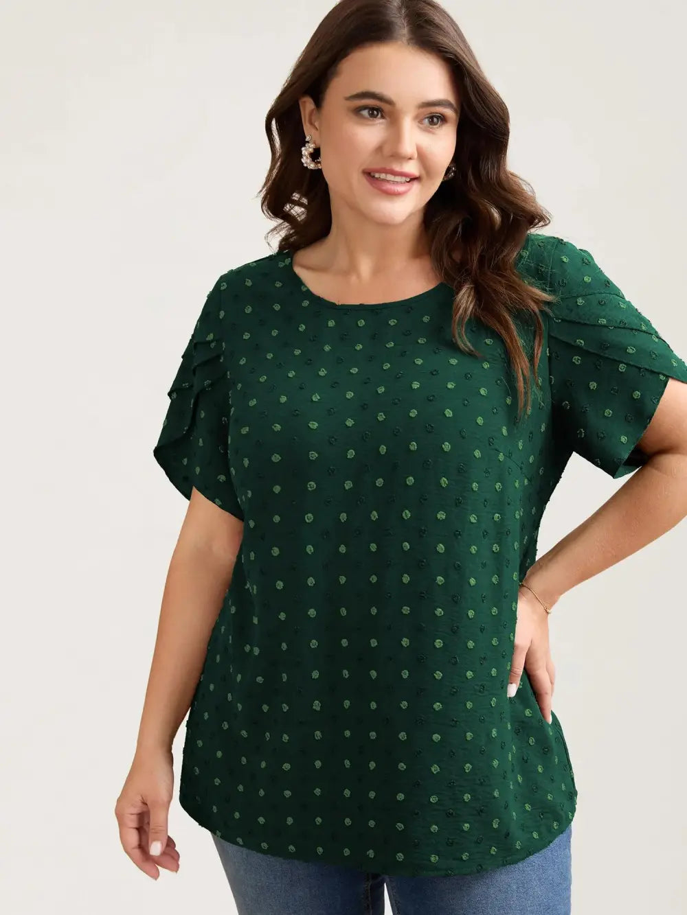 Textured Color Contrast Petal Sleeve Blouse