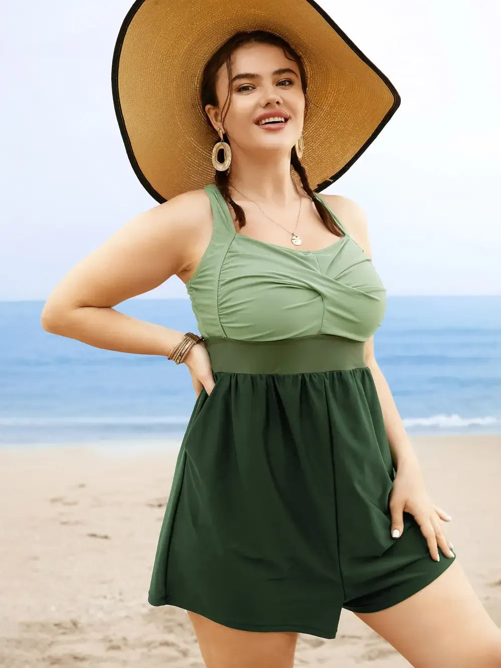 Patchwork Contrast Crossover One Piece Swimsuit