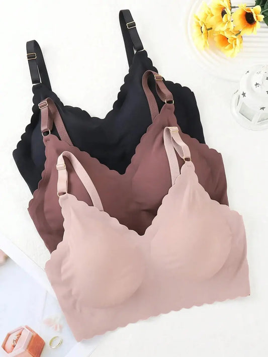 Basics 3pcs Seamless Wave Edge Adhesive Bra Set With Removable Cups