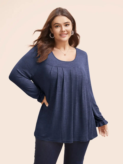 Round Neck Heather Pleated T-Shirt