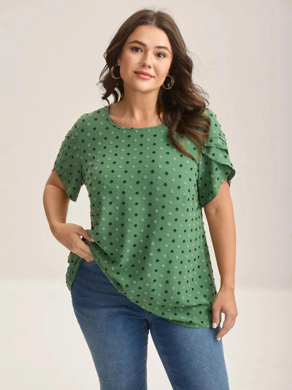 Textured Color Contrast Petal Sleeve Blouse
