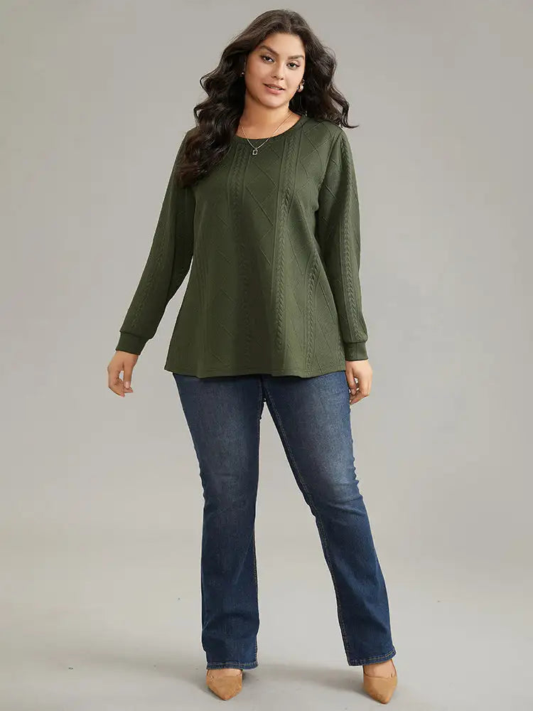 Plain Textured Round Neck Sweatshirt