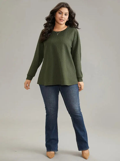 Plain Textured Round Neck Sweatshirt