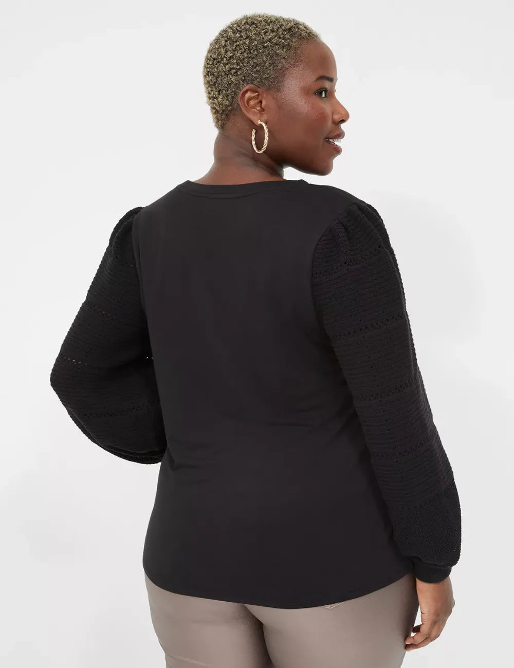 Sweater-Sleeve Crew-Neck Tee