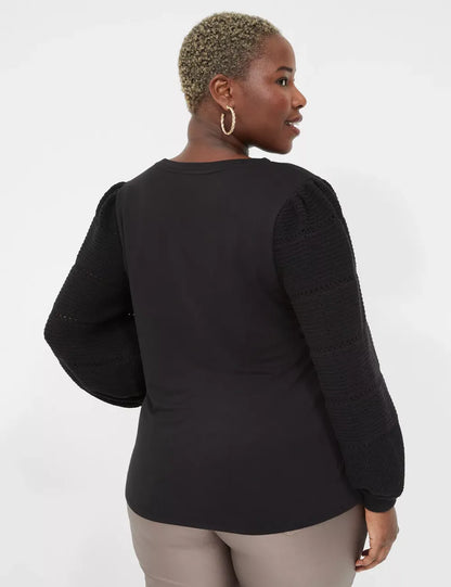 Sweater-Sleeve Crew-Neck Tee