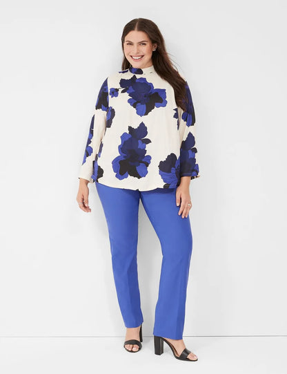Satin Long-Sleeve Mock-Neck Top