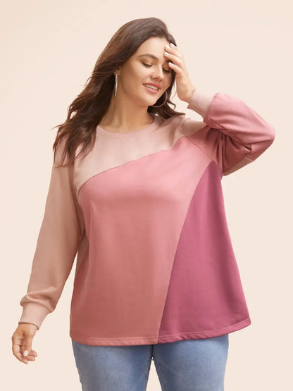 Colorblock Contrast Round Neck Sweatshirt