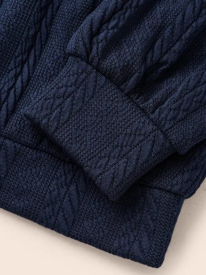 Solid Cable Knit Hooded Drawstring Sweatshirt