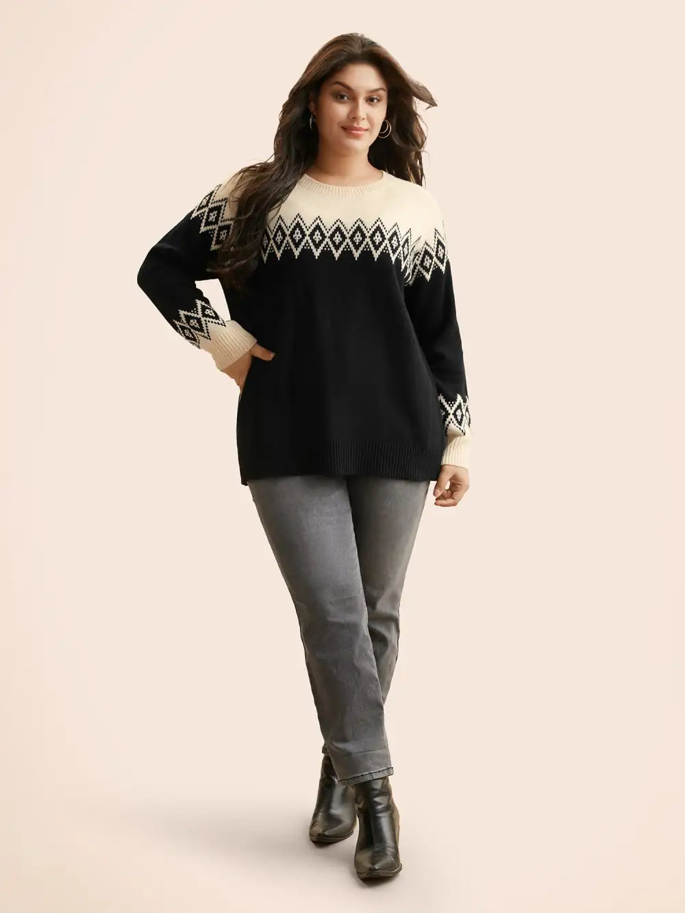 Bandana Geometric Raglan Sleeve Pullover