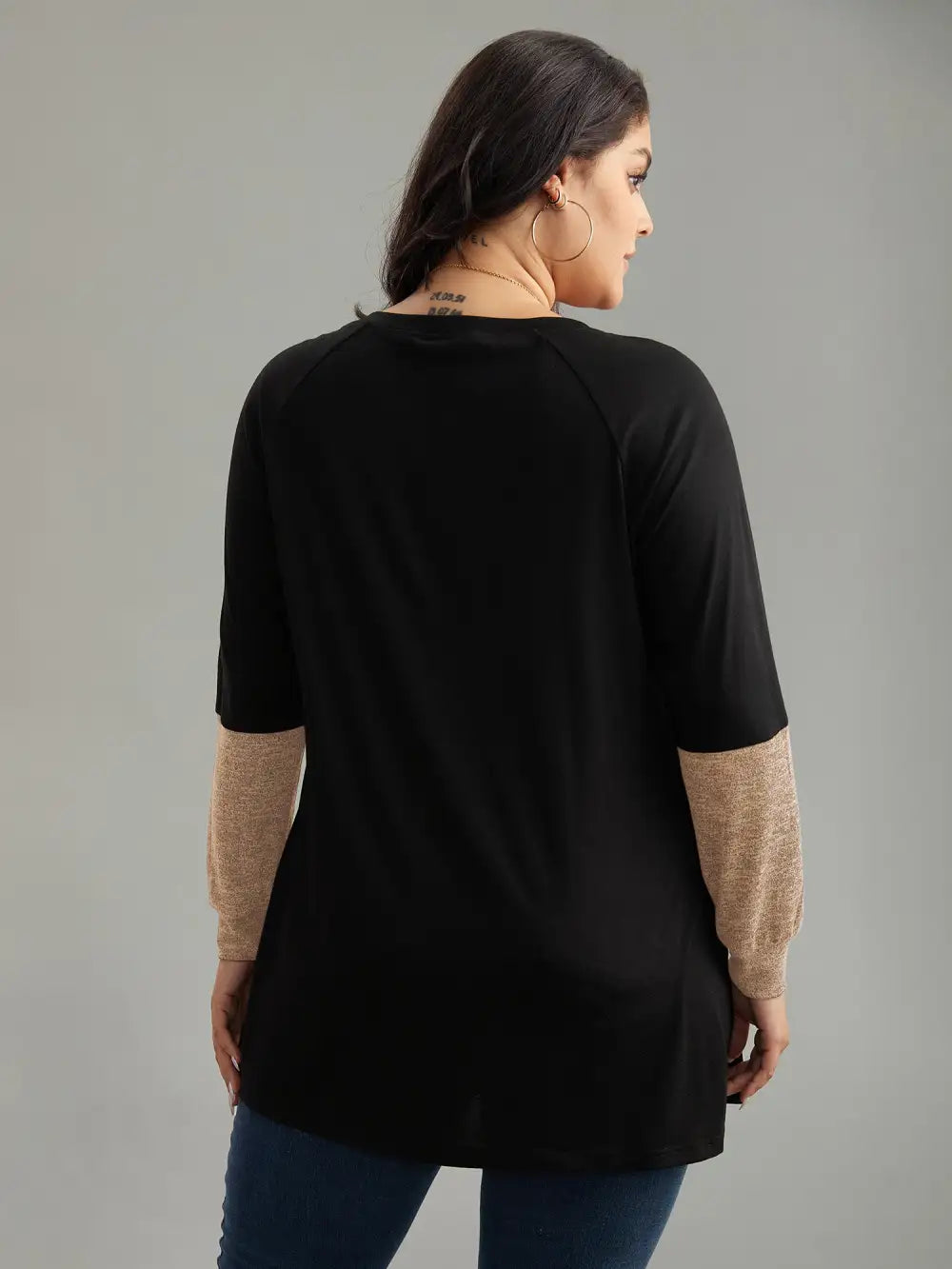 Two Tone Patchwork Heather Arc Hem T-Shirt