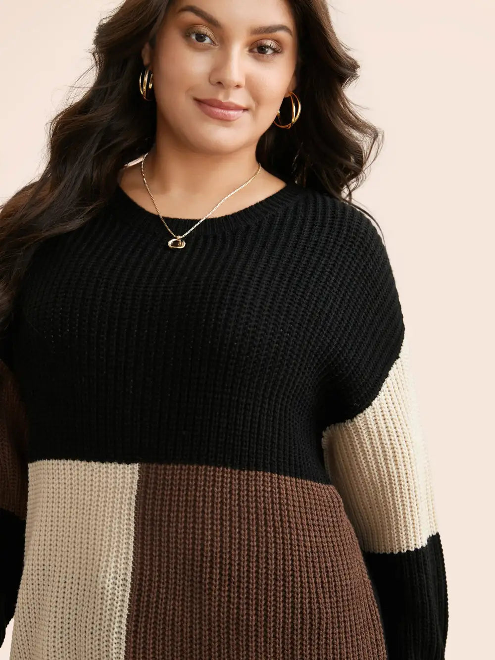 Colorblock Contrast Drop Shoulder Pullover