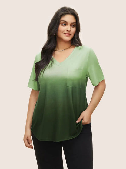 Ombre Contrast Patched Pocket T-Shirt