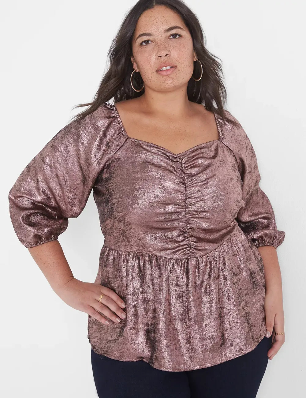 Classic Square-Neck Shirred-Front Top
