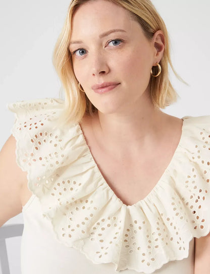 Woven Eyelet Ruffle Knit Tank