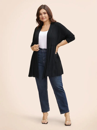 Plain Textured Kimono Collar Cardigan