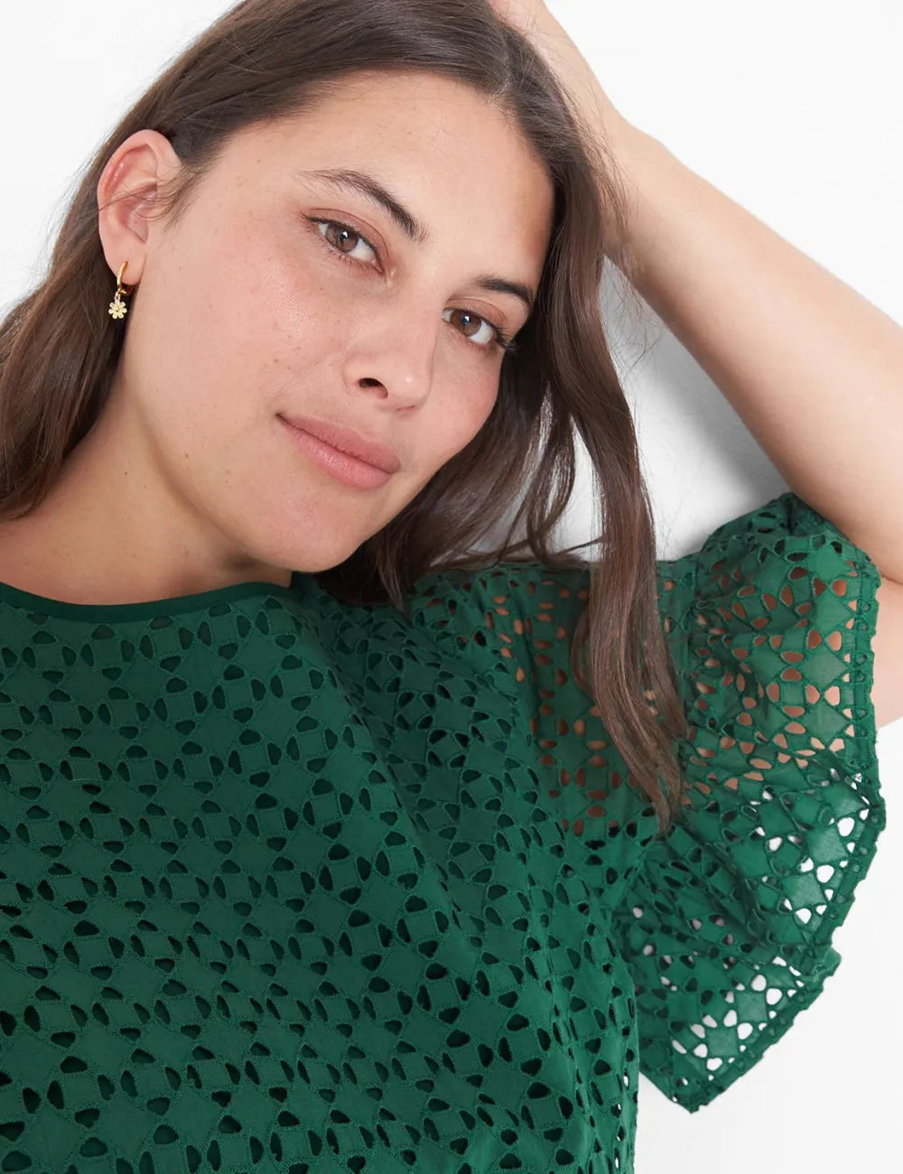 Crop Short-Sleeve Eyelet Top