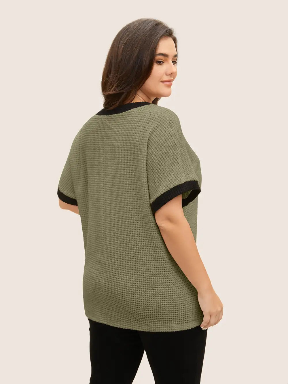 V Neck Contrast Button Detail Knit T-Shirt